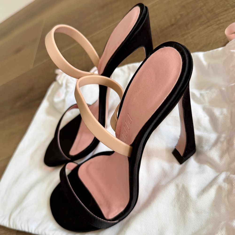 Piferi Black Izma Vegan Halter Slingback Sandal Shoes‎ 37 Italy Satin Stilettos
